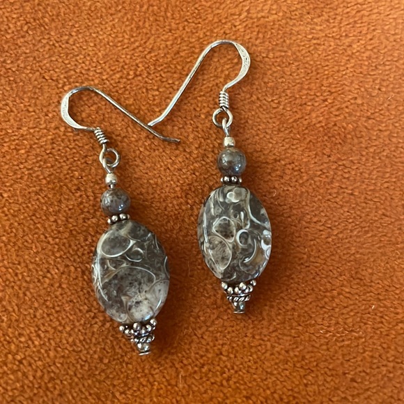 Vintage, Wyoming Turritella Agate, 925 Earrings - Picture 3 of 5